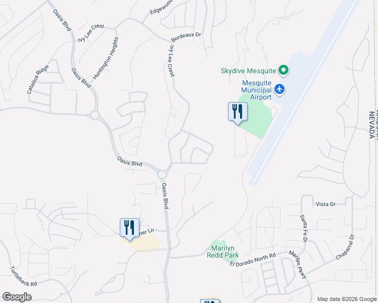 map of restaurants, bars, coffee shops, grocery stores, and more near 1151 Spanish Bay Trail in Mesquite