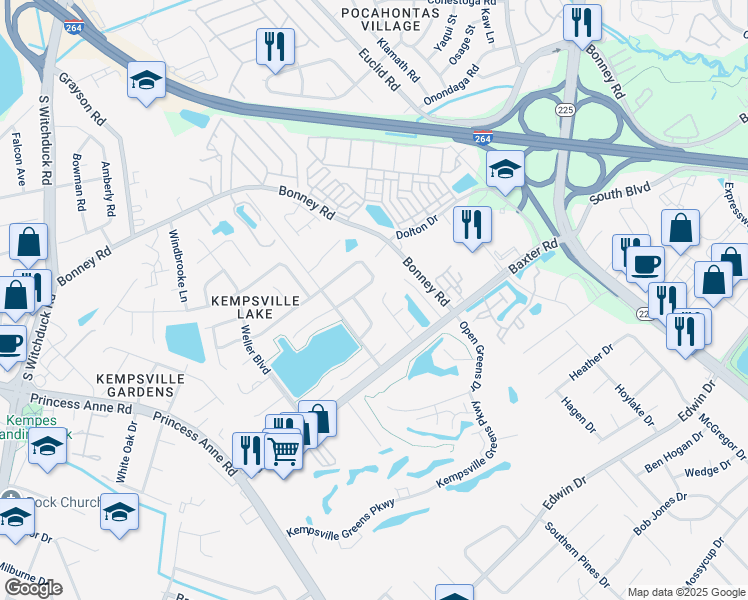 map of restaurants, bars, coffee shops, grocery stores, and more near 409 Greenview Drive in Virginia Beach