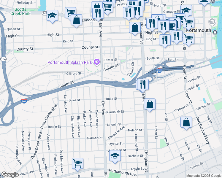 map of restaurants, bars, coffee shops, grocery stores, and more near in Portsmouth