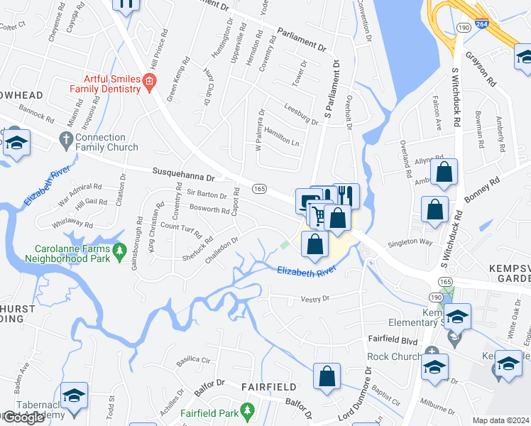 map of restaurants, bars, coffee shops, grocery stores, and more near 5329 Sir Barton Drive in Virginia Beach