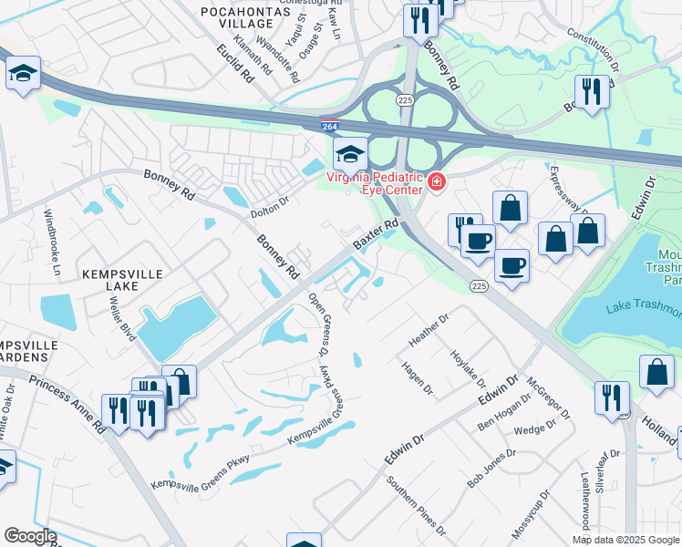 map of restaurants, bars, coffee shops, grocery stores, and more near 4720 Goldeneye Court in Virginia Beach