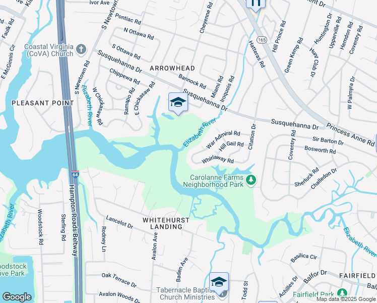map of restaurants, bars, coffee shops, grocery stores, and more near 5552 Whirlaway Road in Virginia Beach