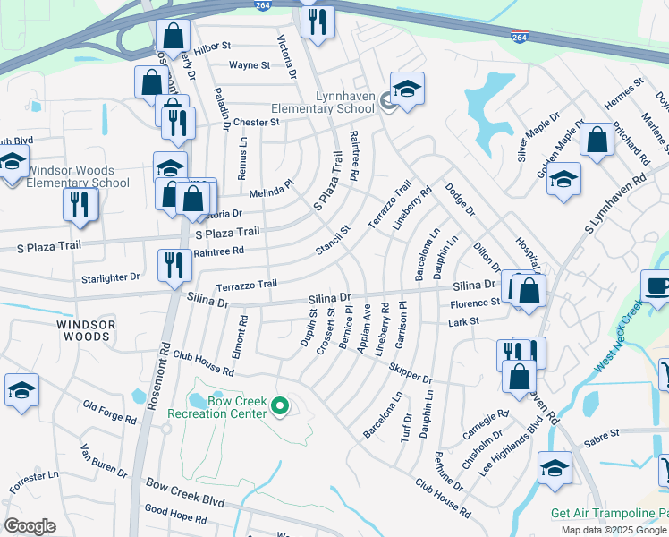 map of restaurants, bars, coffee shops, grocery stores, and more near 3413 Terrazzo Trail in Virginia Beach