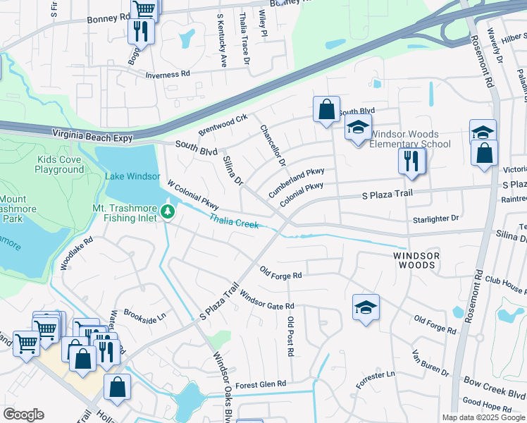 map of restaurants, bars, coffee shops, grocery stores, and more near 3908 Waterside Court in Virginia Beach