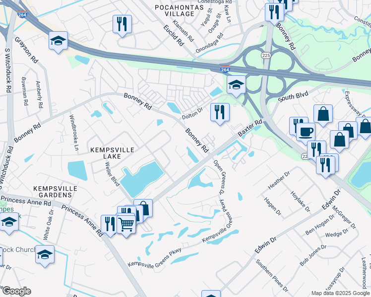 map of restaurants, bars, coffee shops, grocery stores, and more near 4709 Parvathi Court in Virginia Beach