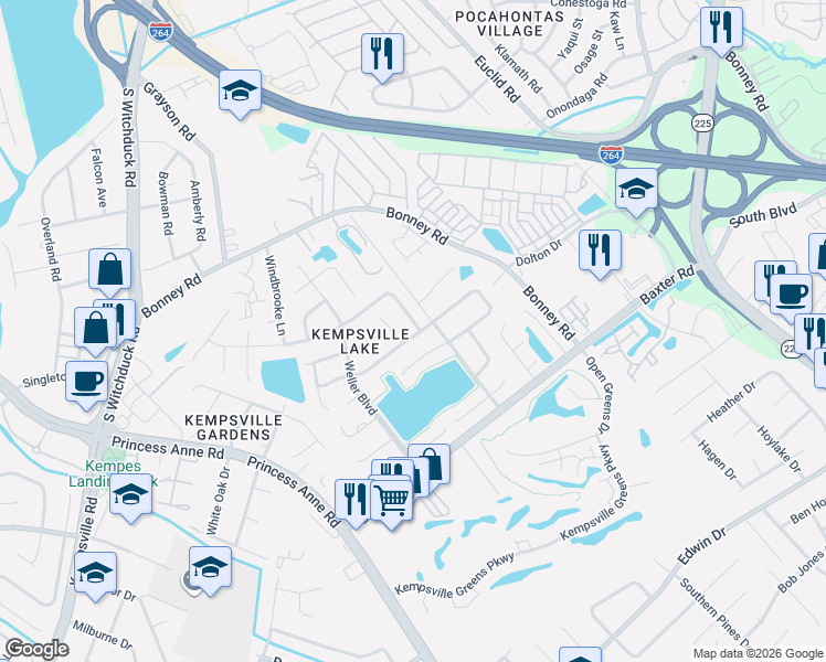 map of restaurants, bars, coffee shops, grocery stores, and more near 4749 Marlwood Way in Virginia Beach
