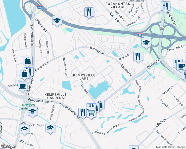 map of restaurants, bars, coffee shops, grocery stores, and more near 324 Gambrill Court in Virginia Beach
