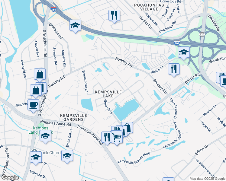 map of restaurants, bars, coffee shops, grocery stores, and more near 313 Gambrill Court in Virginia Beach