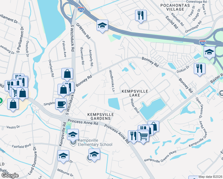 map of restaurants, bars, coffee shops, grocery stores, and more near 4823 Bayshire Court in Virginia Beach