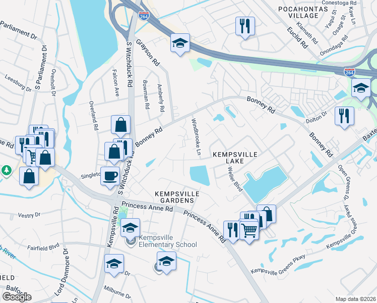 map of restaurants, bars, coffee shops, grocery stores, and more near 5023 Glen Canyon Drive in Virginia Beach