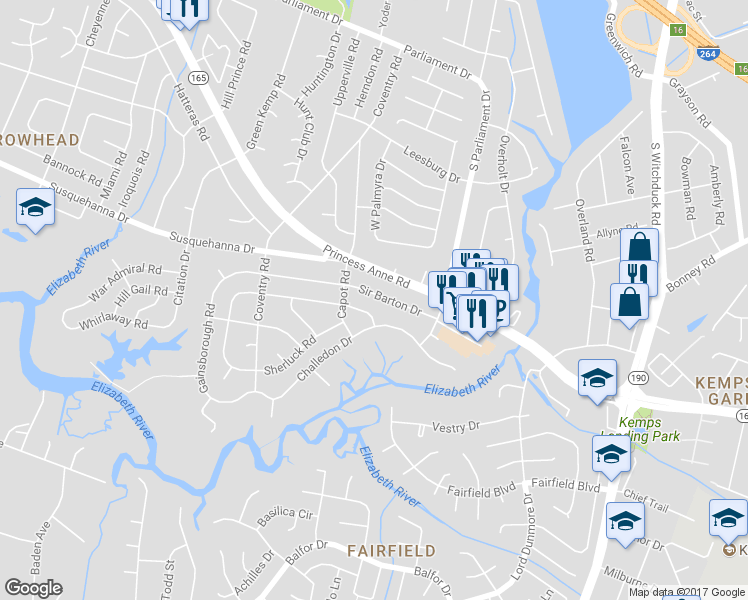 map of restaurants, bars, coffee shops, grocery stores, and more near 5337 Sir Barton Drive in Virginia Beach