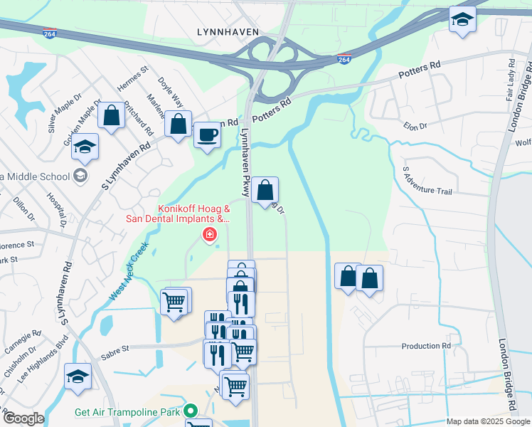 map of restaurants, bars, coffee shops, grocery stores, and more near 501 Viking Drive in Virginia Beach