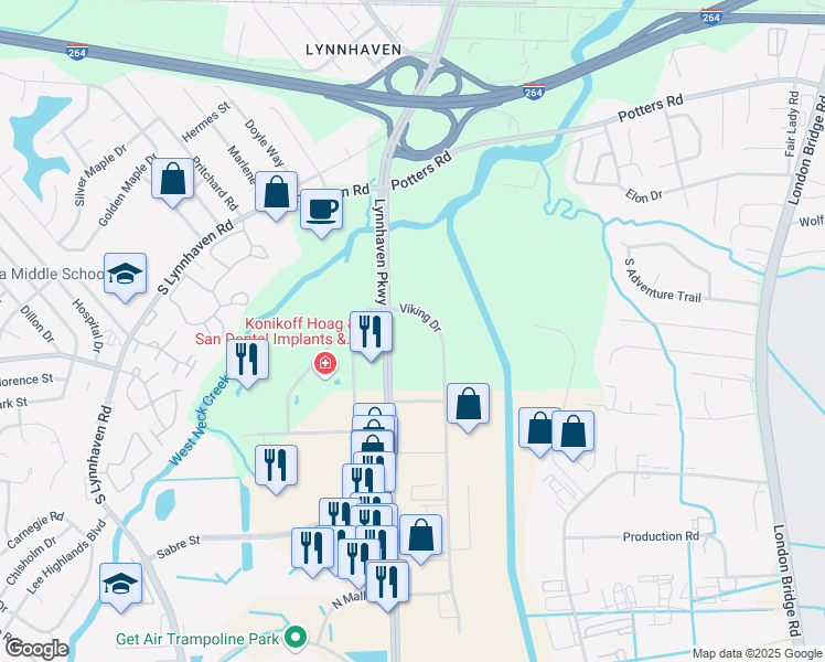 map of restaurants, bars, coffee shops, grocery stores, and more near 501 Viking Drive in Virginia Beach
