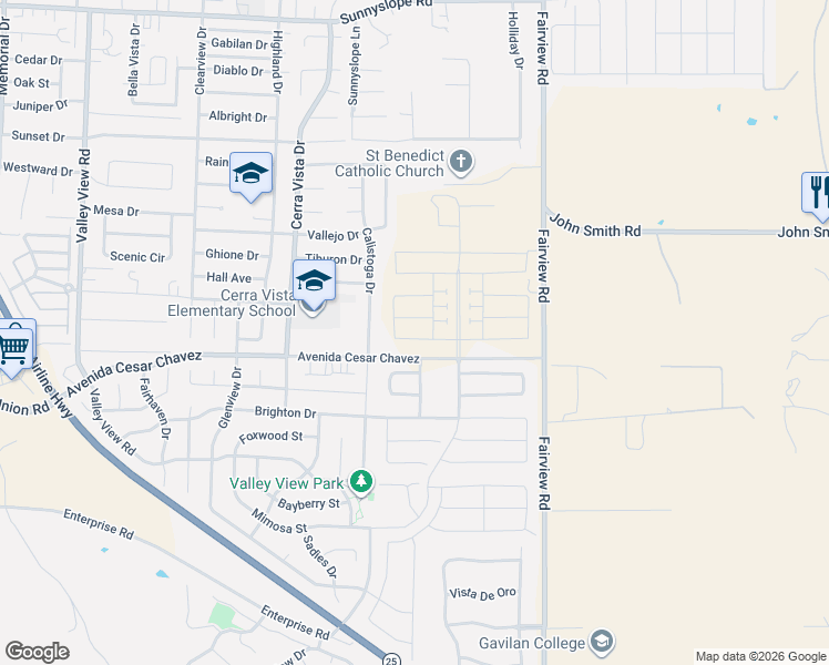 map of restaurants, bars, coffee shops, grocery stores, and more near 2101-2121 Calistoga Drive in Hollister