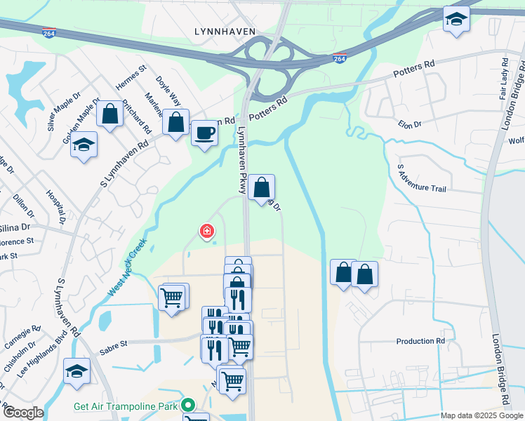 map of restaurants, bars, coffee shops, grocery stores, and more near 501 Viking Drive in Virginia Beach