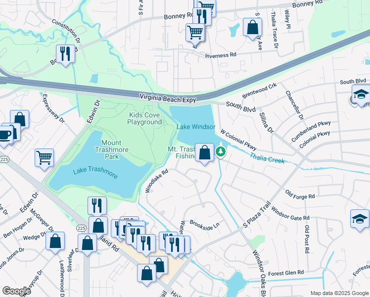 map of restaurants, bars, coffee shops, grocery stores, and more near 4016 Old Forge Road in Virginia Beach