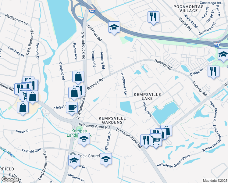 map of restaurants, bars, coffee shops, grocery stores, and more near 5002 Glen Canyon Drive in Virginia Beach