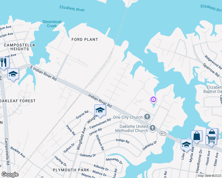 map of restaurants, bars, coffee shops, grocery stores, and more near 2808 Canton Avenue in Chesapeake