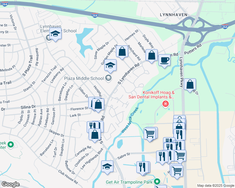 map of restaurants, bars, coffee shops, grocery stores, and more near 326 Barnstable Quay in Virginia Beach