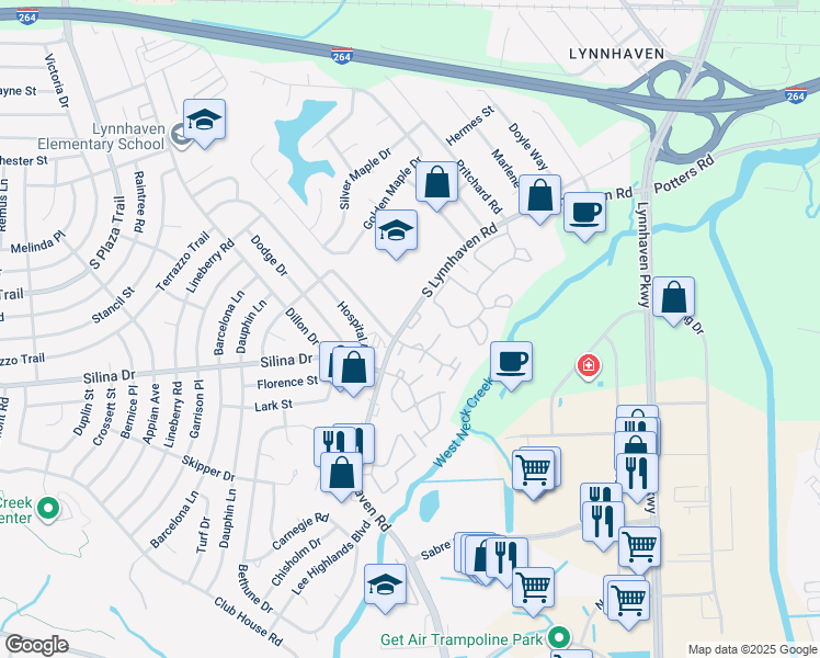 map of restaurants, bars, coffee shops, grocery stores, and more near 324 Barnstable Quay in Virginia Beach