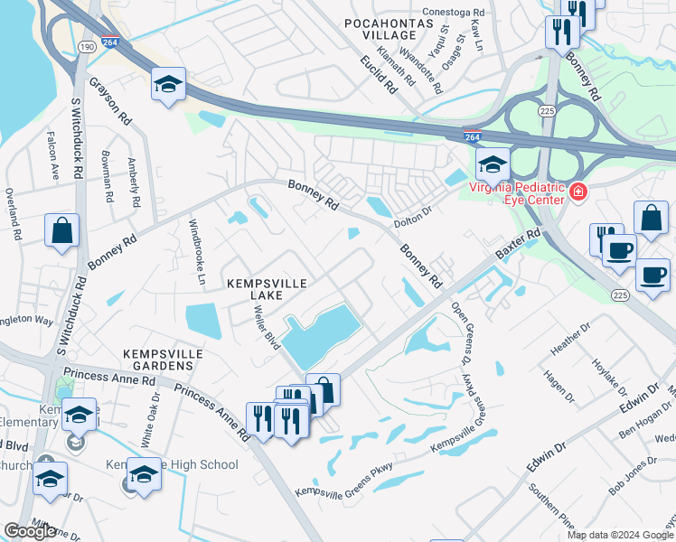 map of restaurants, bars, coffee shops, grocery stores, and more near 4629 Marlwood Way in Virginia Beach