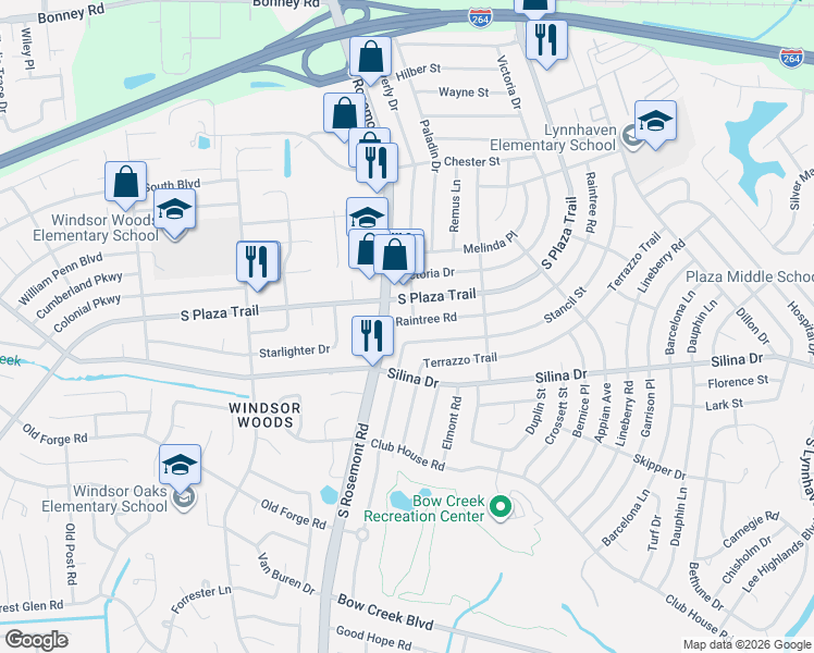 map of restaurants, bars, coffee shops, grocery stores, and more near 310 Virginia 411 in Virginia Beach