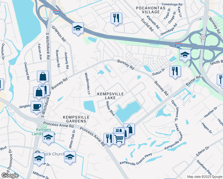 map of restaurants, bars, coffee shops, grocery stores, and more near 4785 Woods Edge Road in Virginia Beach