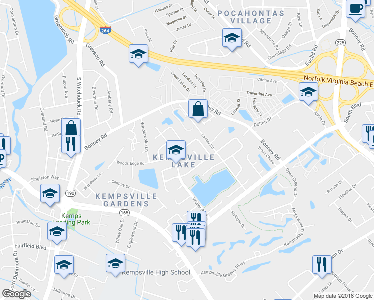 map of restaurants, bars, coffee shops, grocery stores, and more near 4783 Woods Edge Road in Virginia Beach