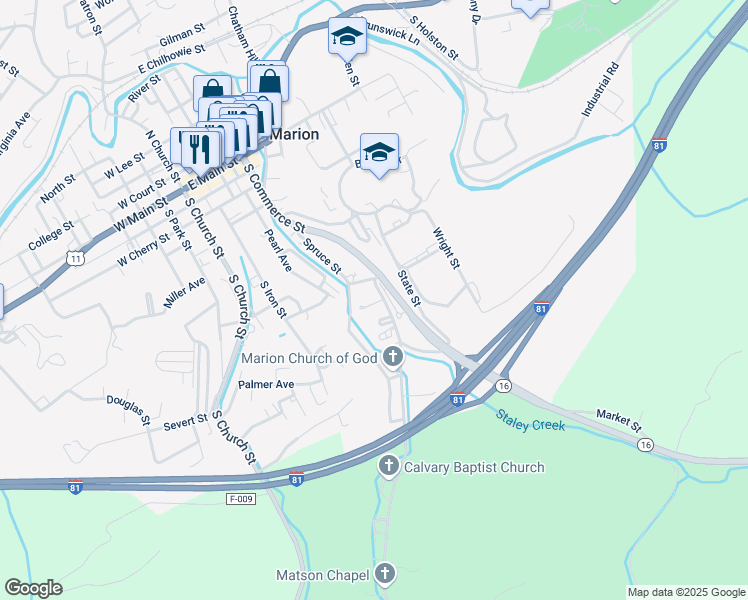 map of restaurants, bars, coffee shops, grocery stores, and more near 644 Matson Drive in Marion