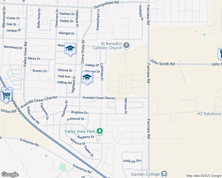 map of restaurants, bars, coffee shops, grocery stores, and more near 1871 Amaryllis Drive in Hollister
