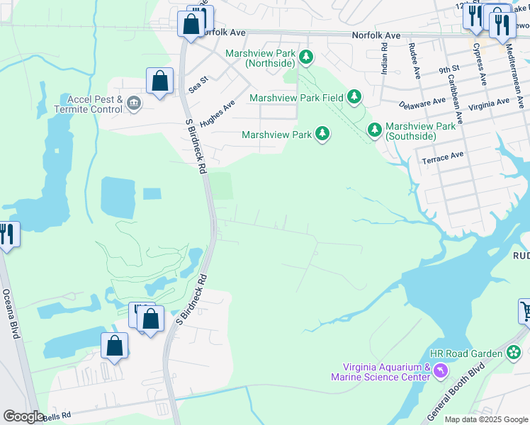 map of restaurants, bars, coffee shops, grocery stores, and more near 1050 Owls Creek Lane in Virginia Beach