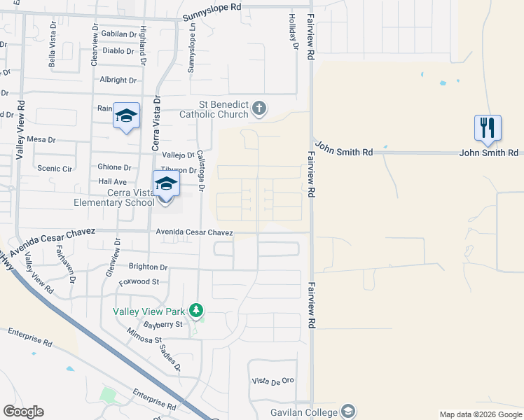 map of restaurants, bars, coffee shops, grocery stores, and more near 1000 Fairview Road in Hollister