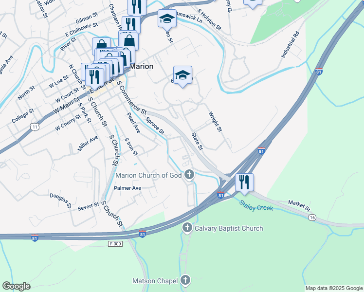 map of restaurants, bars, coffee shops, grocery stores, and more near 644 Matson Drive in Marion