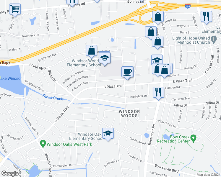 map of restaurants, bars, coffee shops, grocery stores, and more near 3753 South Plaza Trail in Virginia Beach