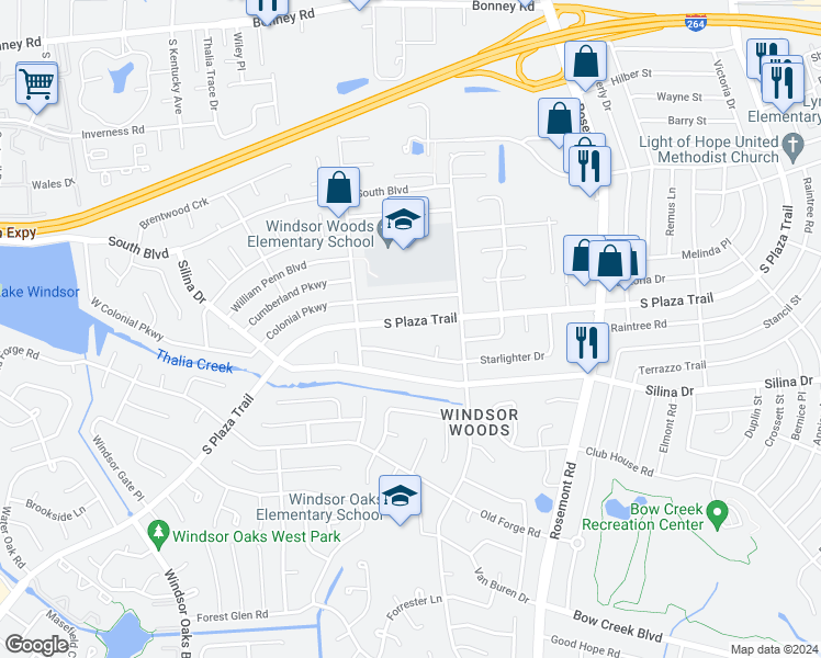 map of restaurants, bars, coffee shops, grocery stores, and more near 3753 South Plaza Trail in Virginia Beach