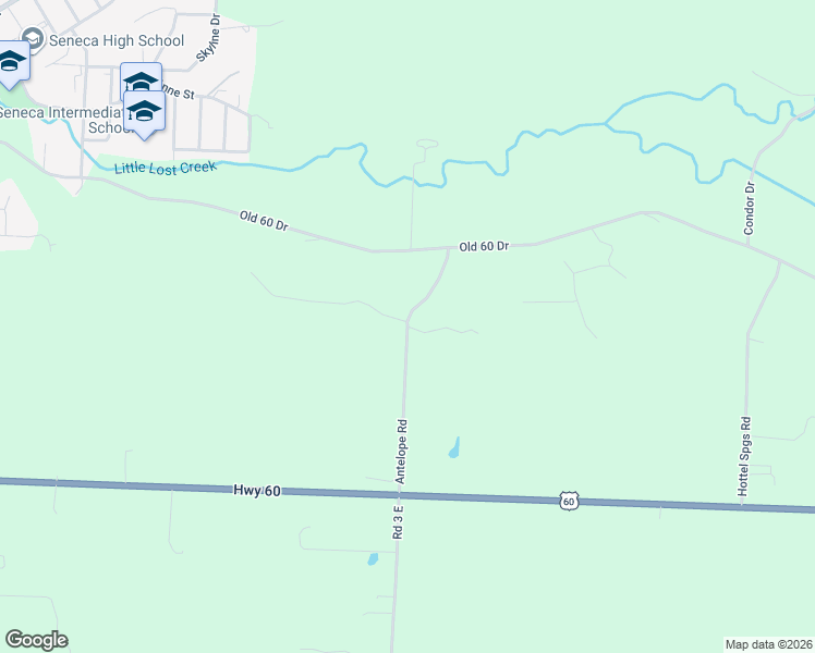 map of restaurants, bars, coffee shops, grocery stores, and more near Antelope Road in Seneca