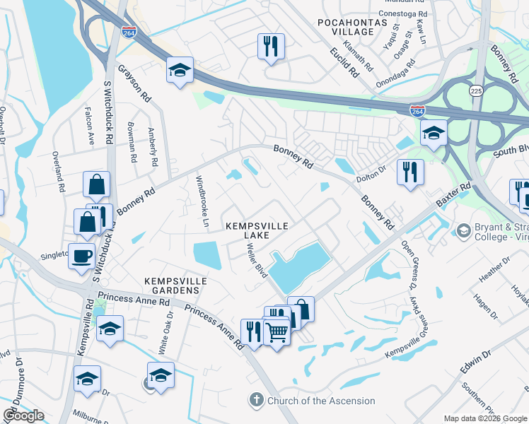 map of restaurants, bars, coffee shops, grocery stores, and more near 4776 Woods Edge Road in Virginia Beach