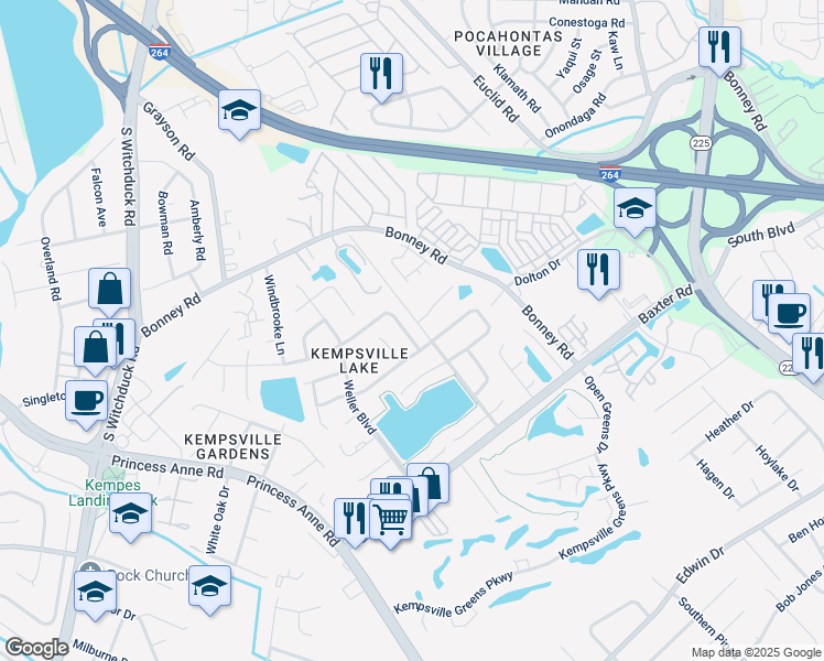 map of restaurants, bars, coffee shops, grocery stores, and more near 4718 Woods Edge Road in Virginia Beach