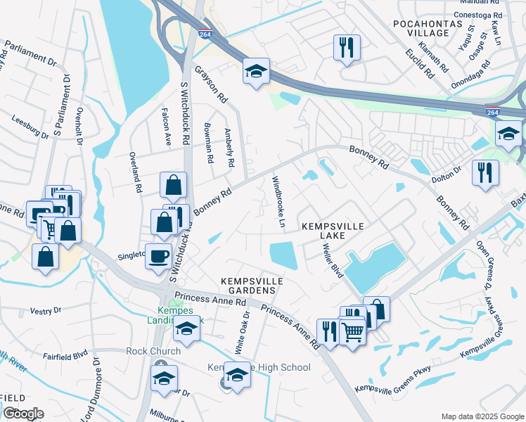 map of restaurants, bars, coffee shops, grocery stores, and more near 5021 Glen Canyon Drive in Virginia Beach