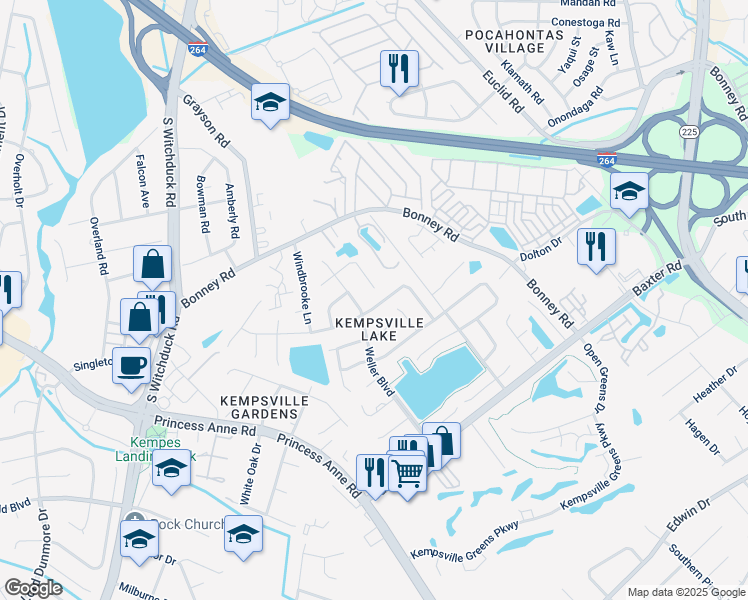 map of restaurants, bars, coffee shops, grocery stores, and more near 4788 Woods Edge Road in Virginia Beach
