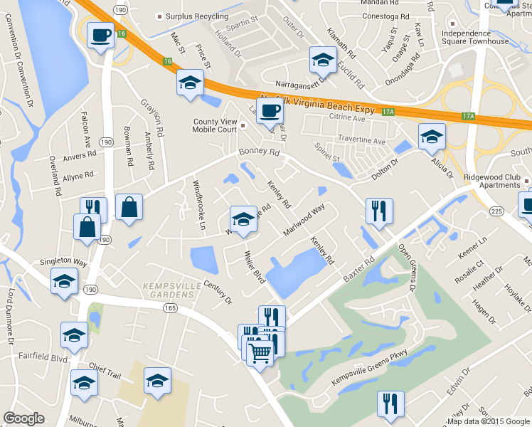 map of restaurants, bars, coffee shops, grocery stores, and more near 4776 Woods Edge Road in Virginia Beach