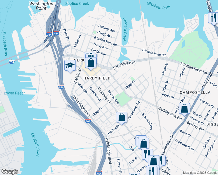 map of restaurants, bars, coffee shops, grocery stores, and more near 708 Lancaster Street in Norfolk