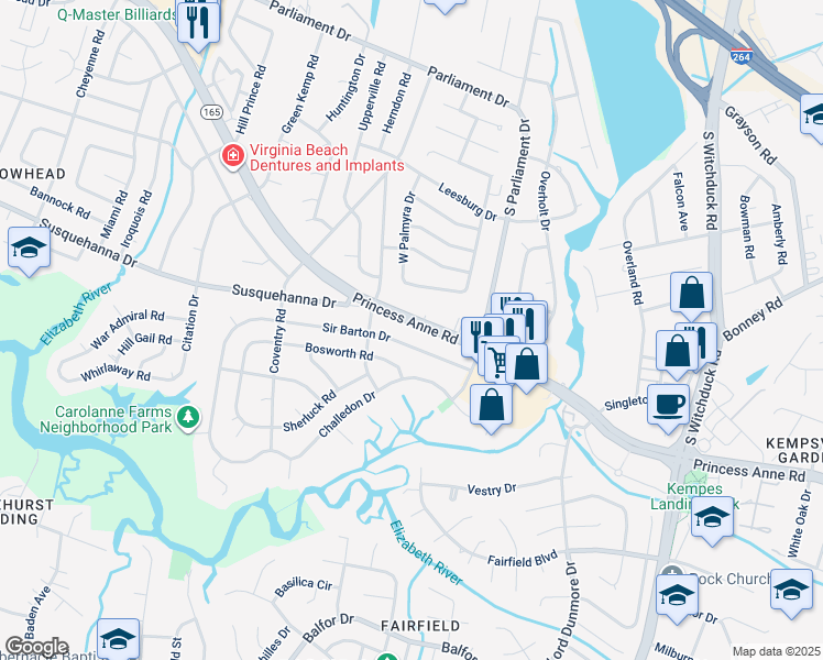 map of restaurants, bars, coffee shops, grocery stores, and more near 5337 Princess Anne Road in Virginia Beach