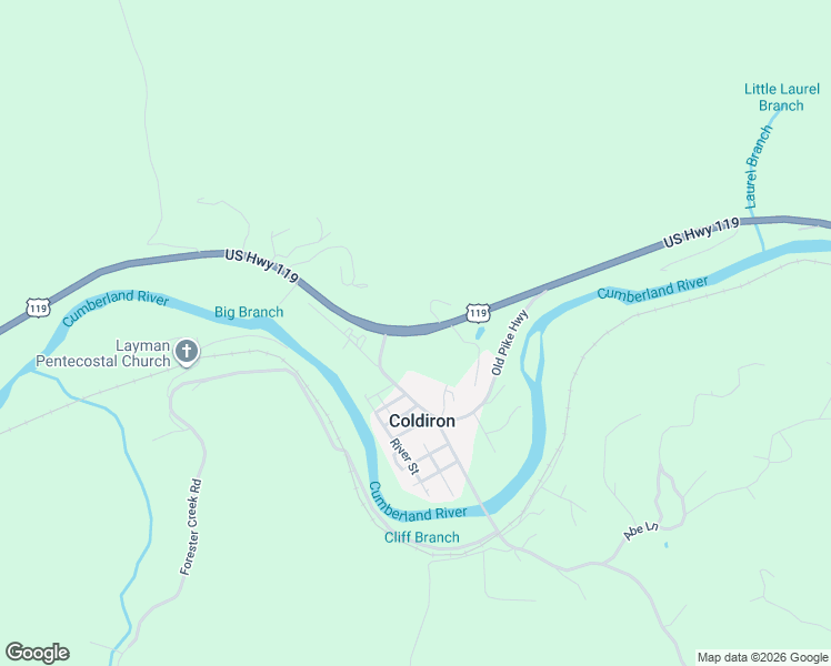 map of restaurants, bars, coffee shops, grocery stores, and more near U.S. 119 in Coldiron