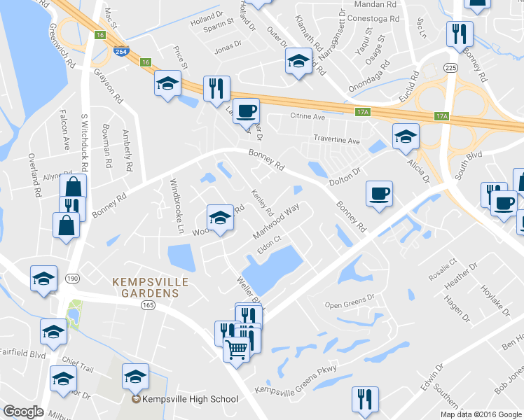 map of restaurants, bars, coffee shops, grocery stores, and more near 4724 Woods Edge Road in Virginia Beach