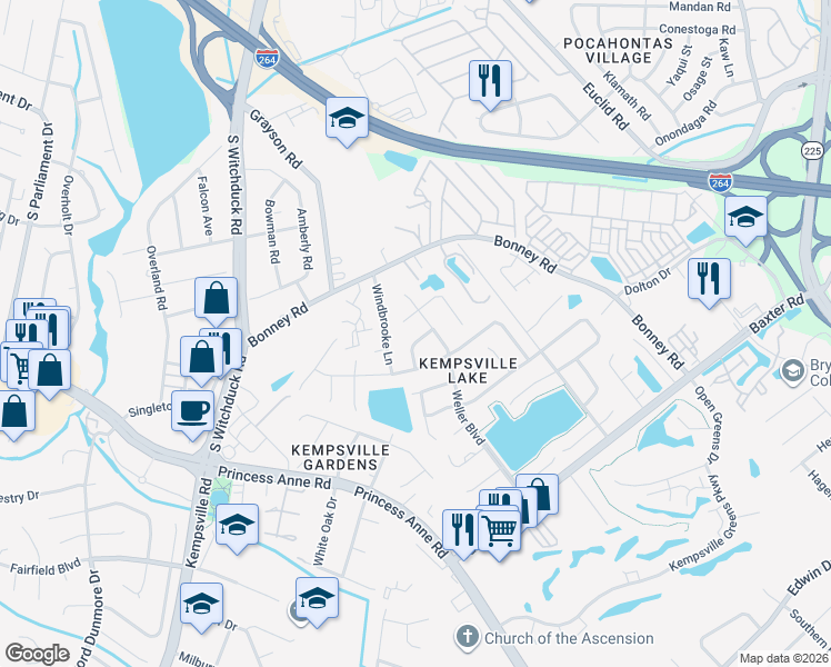 map of restaurants, bars, coffee shops, grocery stores, and more near 4823 Bayshire Court in Virginia Beach
