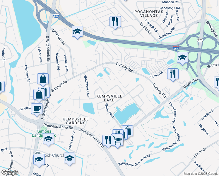map of restaurants, bars, coffee shops, grocery stores, and more near 4780 Woods Edge Road in Virginia Beach