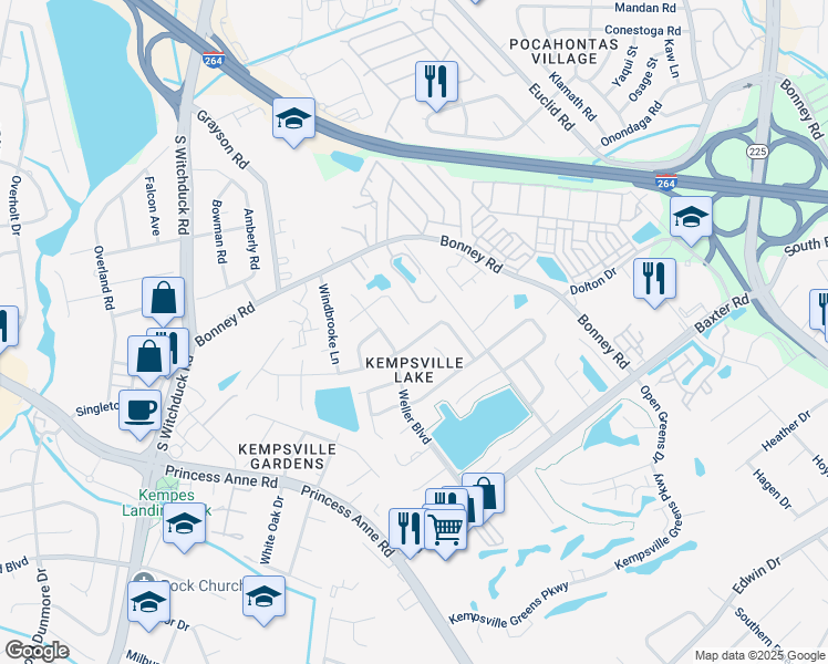 map of restaurants, bars, coffee shops, grocery stores, and more near 4780 Woods Edge Road in Virginia Beach
