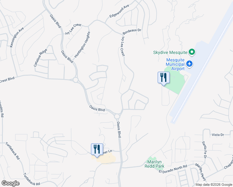 map of restaurants, bars, coffee shops, grocery stores, and more near 1199 Montrose Crest in Mesquite