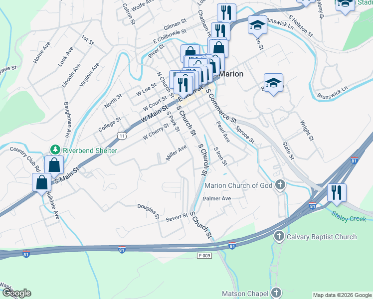 map of restaurants, bars, coffee shops, grocery stores, and more near 328 South Park Street in Marion